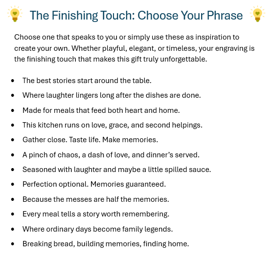 Meals & Memories Cutting Board