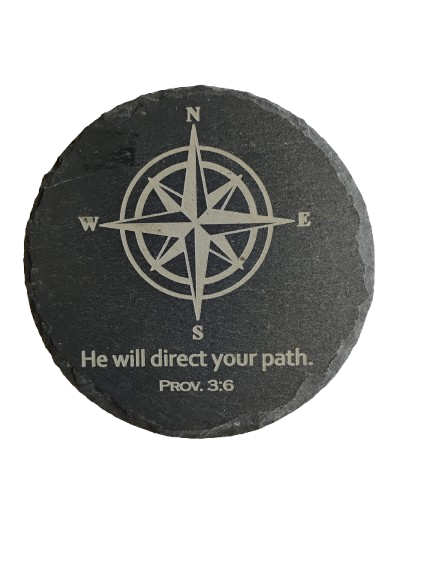 Round Slate Coaster - Prov. 3:6
